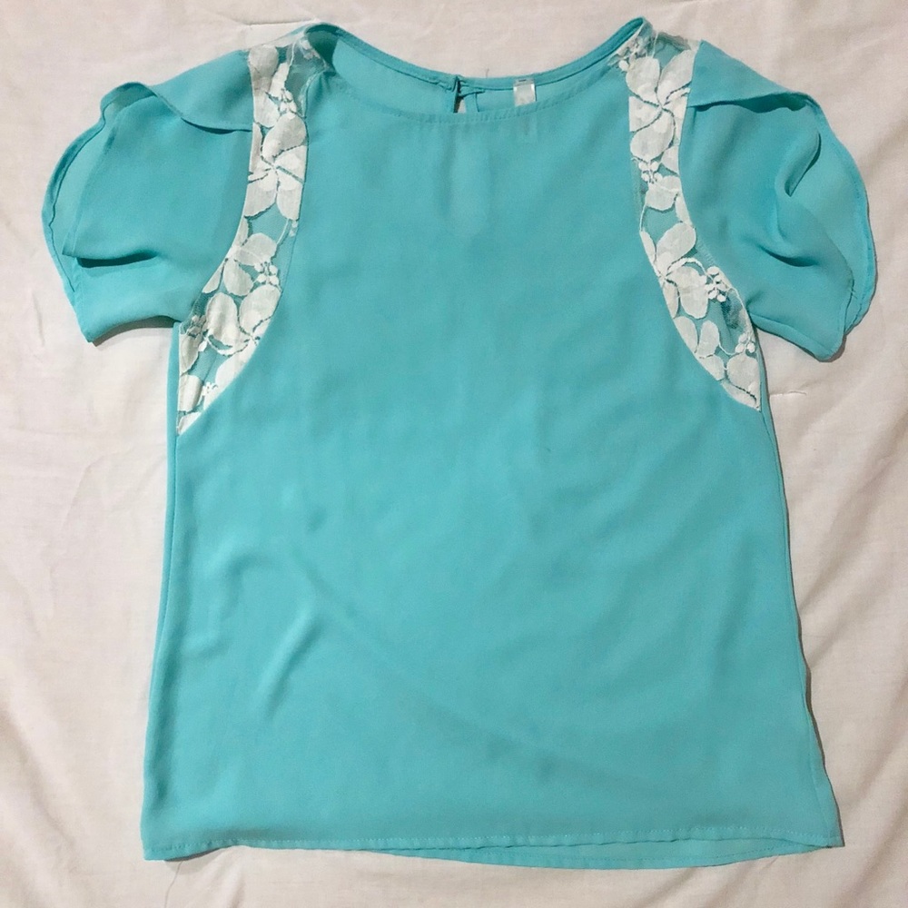 Turquoise Lace Inset Blouse